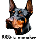 doberman dog head looking forward  to me with 888 number written below tattoo design idea