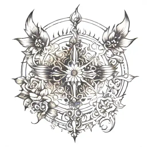 I want a elegant spine tattoo for a woman with different symbols and patterns, it can’t be too wide and at the top it ha tattoo design idea