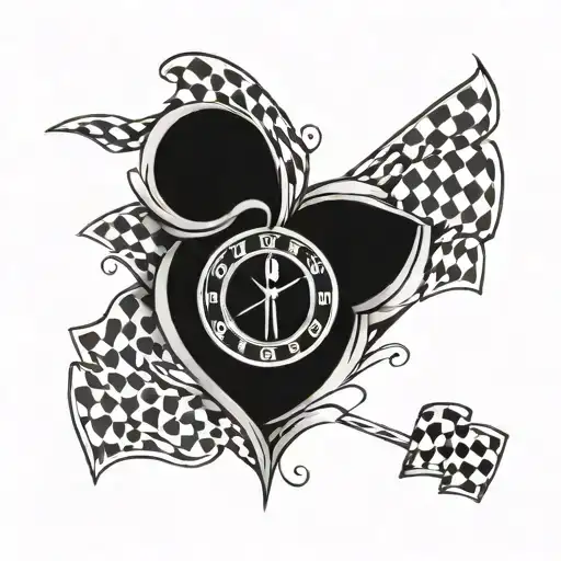 checkered flag pattern with clocks allowing initials to be put in tattoo design idea