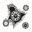 checkered flag pattern with clocks allowing initials to be put in tattoo design idea
