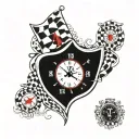 checkered flag pattern with clocks allowing initials to be put in tattoo design idea
