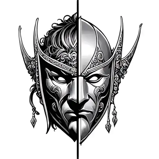 king baldwin iv mask split in half tattoo design idea