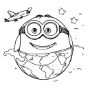 minion happy face with airplane flying over a world tattoo design idea