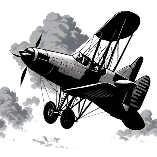 biplane soaring through the clouds tattoo design idea