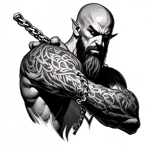 kratos forearm chains wrapped, no face tattoo design idea
