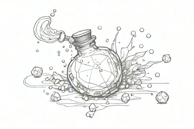 potion bottle with crystals being dispersed tattoo design idea