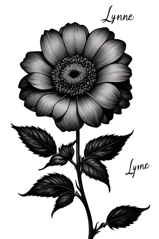 flower with Lynne written in the stem tattoo design idea