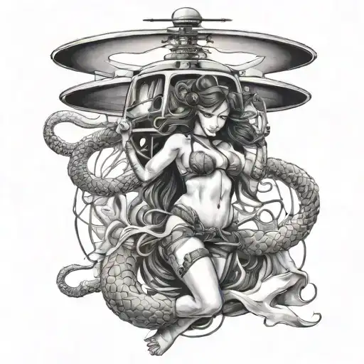 helicopter shibari siren underwater tattoo design idea