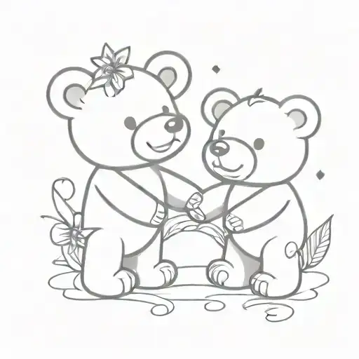 Two teddy bears holding hands holding in their other hands pinwheels  tattoo design idea