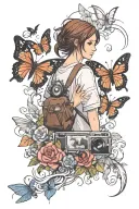 life is strange video game- include camera and butterfly and tornado tattoo design idea