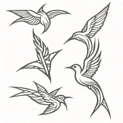 Neo tribal symbols intertwined with a 4 inch swallow and a 3 inch dagger  tattoo design idea