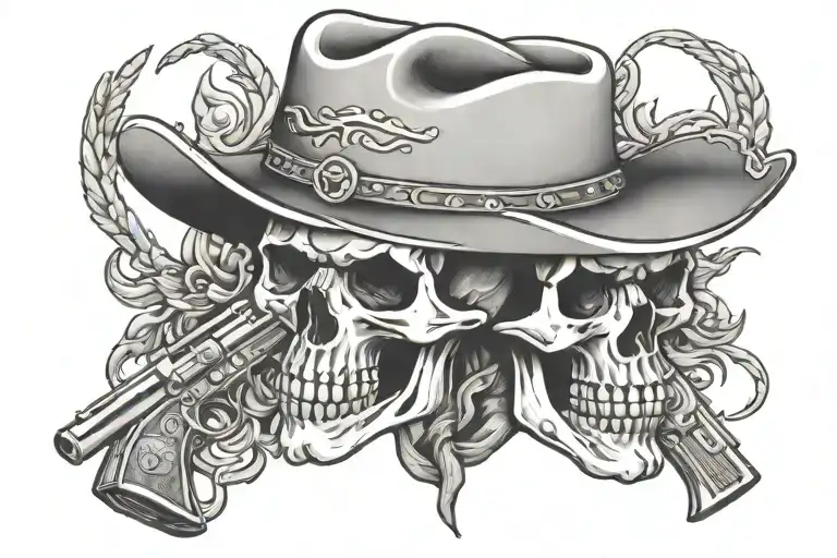 cowboy skull with pistols crossing each other tattoo design idea