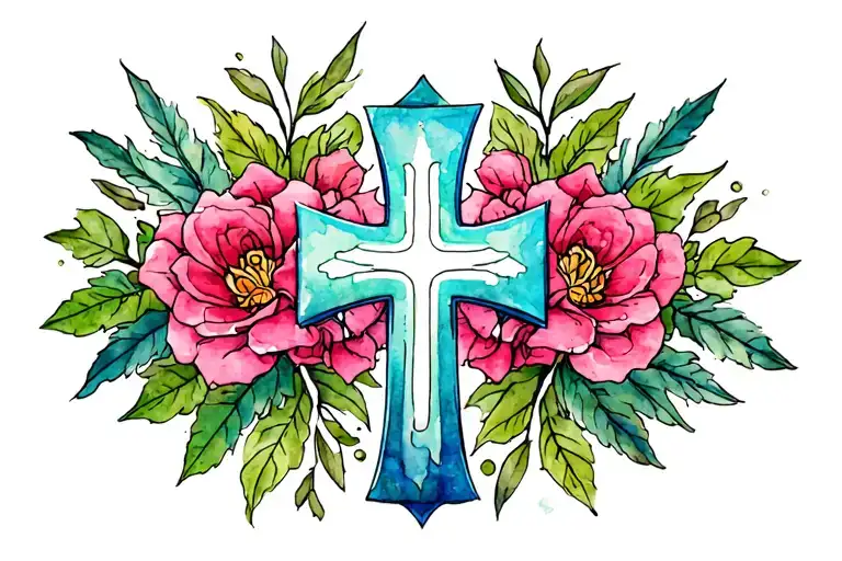 Watercolor cross tattoo design idea