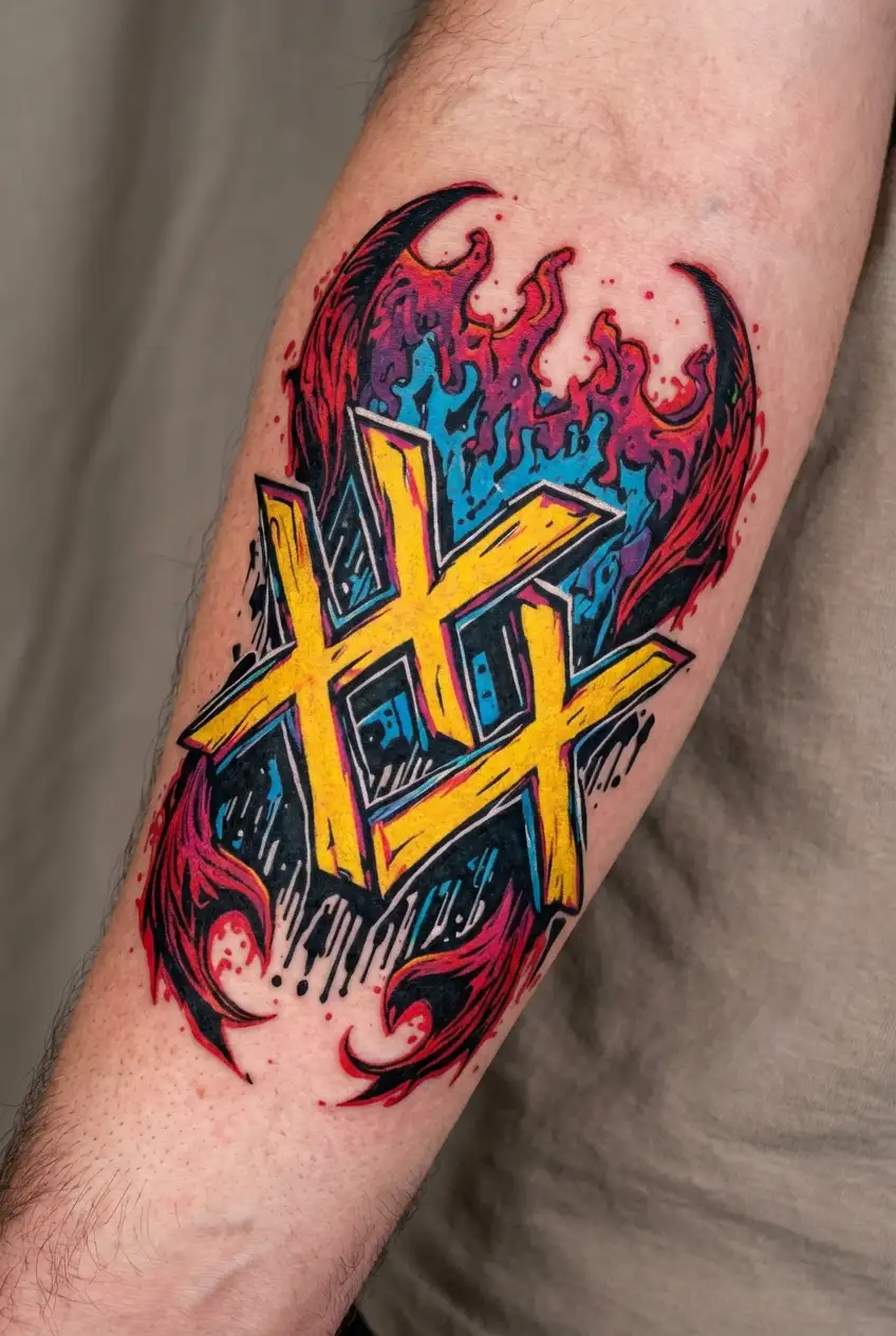 "xXx" The middle X is bigger than the others, and its ends branch out horizontially away from center, one ends w/ devil tail. tattoo design idea