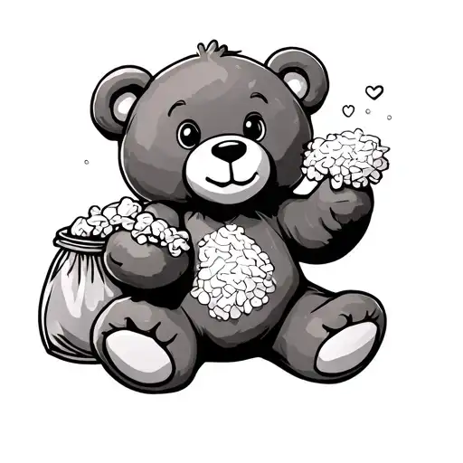 cartoon teddy bear hold bag of sugar  tattoo design idea