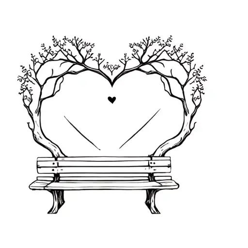 Park bench tree hearts surrounded tattoo design idea