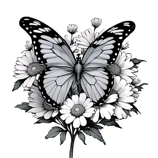 butterfly marigolds and cosmos tattoo design idea