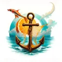 fish net boat anchor tattoo design idea