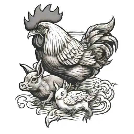 rooster, rabbit, and pig tattoo design idea