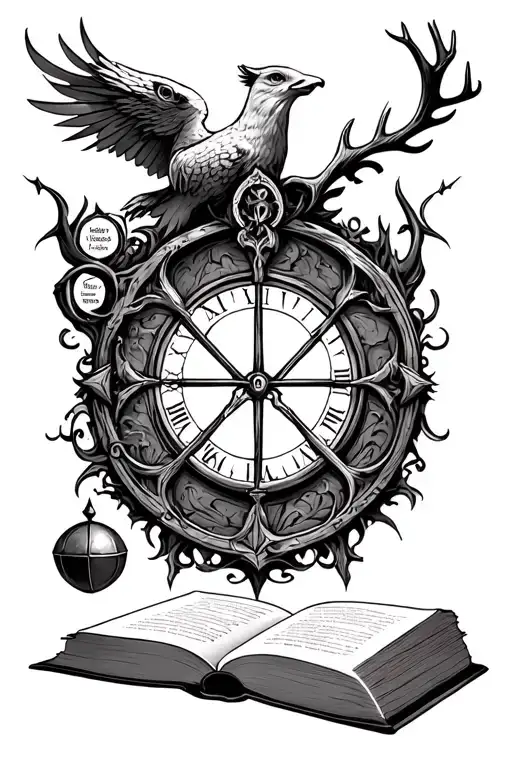 Hogwarts Castle, Deathly Hallows symbol, Time Turner, Hedwig, The Sorting Hat, open book, wand, Snitch, Phoenix, stag tattoo design idea