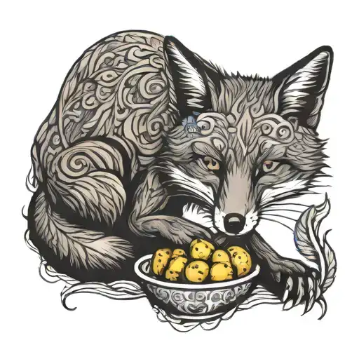 fox eating a potato tattoo design idea