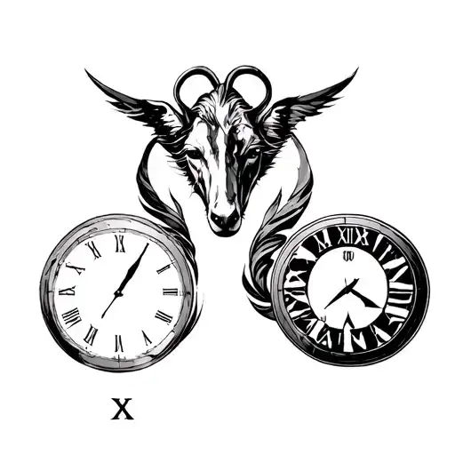 Sagittarius and Gemini zodiac signs. A clock with the times 10:11 and a clock with the time 3:11. XI XX XIVI and XX VI X tattoo design idea