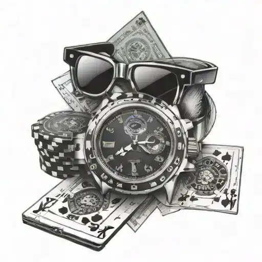 Sunglasses, poker cards and a Rolex watch tattoo design idea