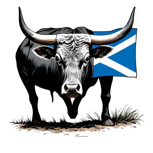 Rm Williams longhorn Bull Scotland flag tattoo design idea
