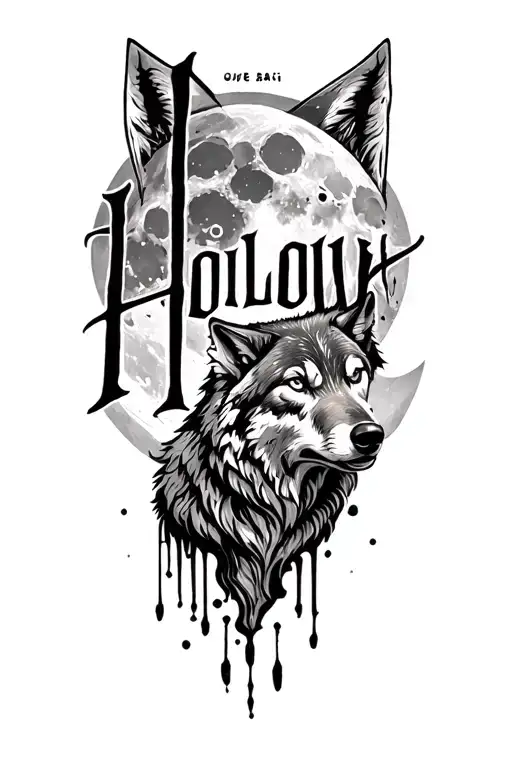 "Hollow" wolf on the moon tattoo design idea