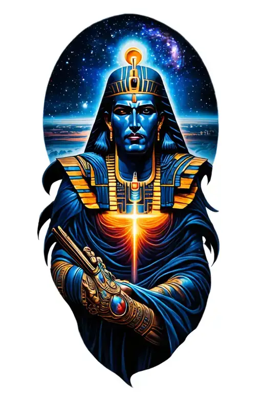 Galaxy Landscape With Technology Tattoo Featuring God Osiris  tattoo design idea