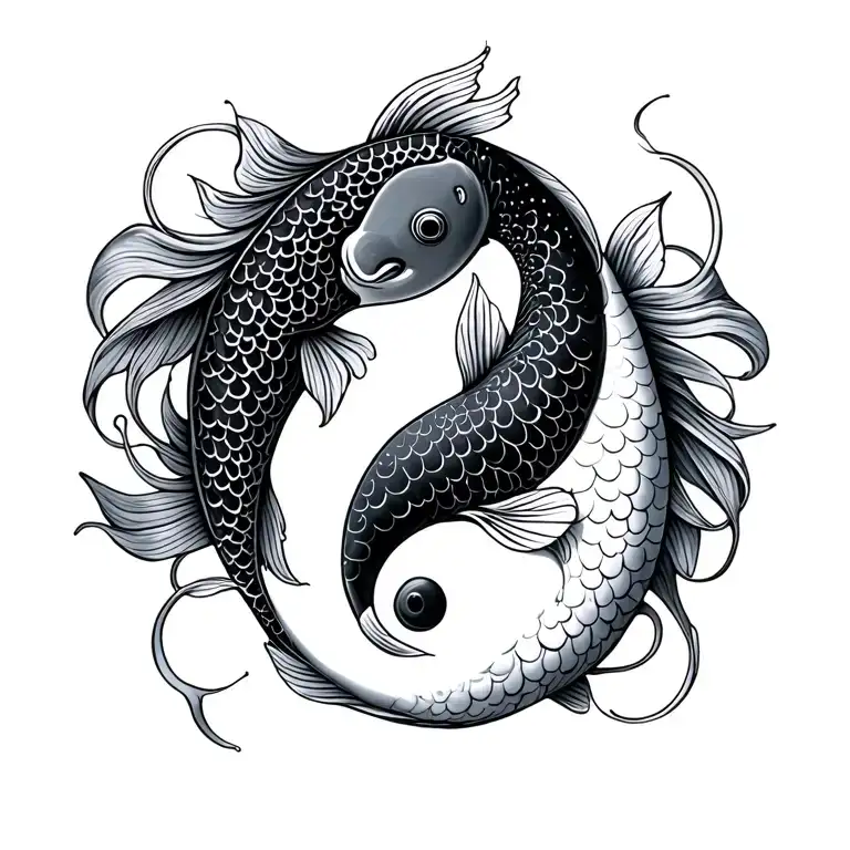 "girly" Pisces Yin Yang koi fish tattoo design idea