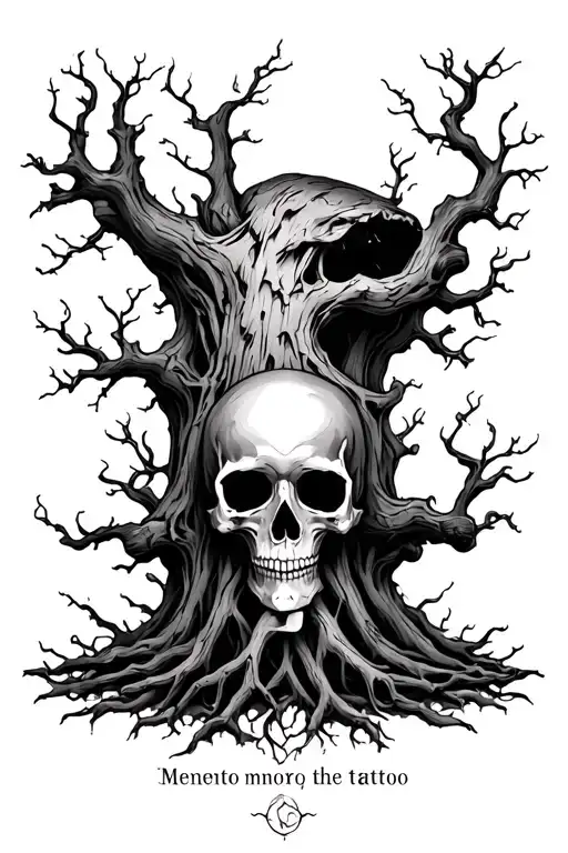 half living, half dead tree with memento mori below tattoo design idea