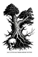 half living, half dead tree with memento mori below tattoo design idea