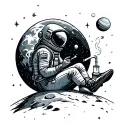 Picture an astronaut in a spacesuit sitting on the moon and going to smoke a bong. You can add stars and planets to the station tattoo design idea