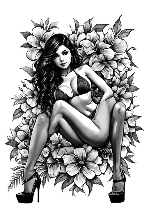 girl in a bikini high heels tattoo design idea