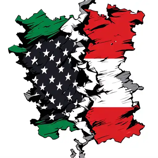Italian flag ripping into American flag intertwined tattoo design idea