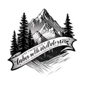 Make me a detailed mountain and wilderness tattoo with the name and Plumski blended into it and the Bible verse genasis  tattoo design idea