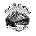 Make me a detailed mountain and wilderness tattoo with the name and Plumski blended into it and the Bible verse genasis  tattoo design idea