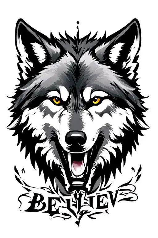 believe, resilience, winner mentality, wolf, conqueror tattoo design idea