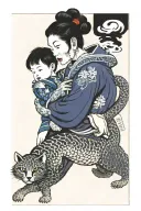 mother and adopted son represented by animals tattoo design idea