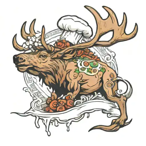 Northern elk and chef hat tattoo design idea