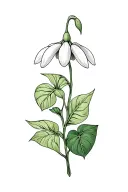 snowdrop flower intertwined with monstera leaves and Pothos vine tattoo design idea