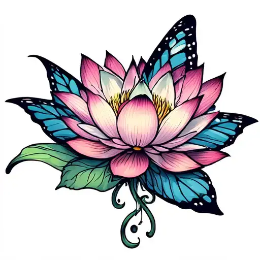 butterfly lotus tattoo design idea