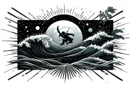 geo waves, sun, diver tattoo design idea