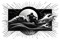 geo waves, sun, diver tattoo design idea