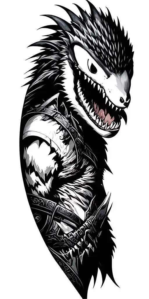 venom shark spartan samurai and hedgehog tattoo design idea
