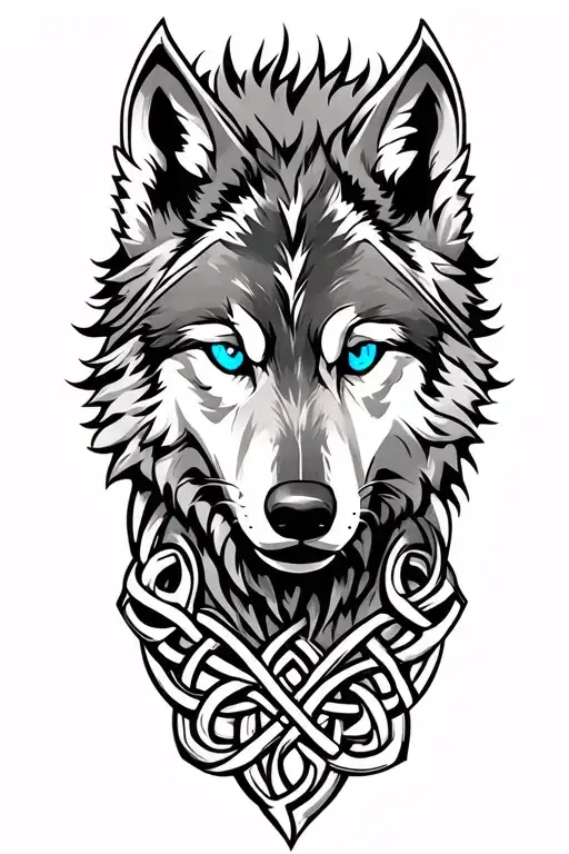 wolf with blue eyes on armor tattoo design featuring Celtic trinity knot  tattoo design idea