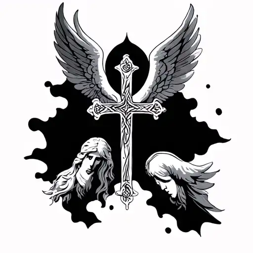 orthodox Christian cross angel tattoo design idea