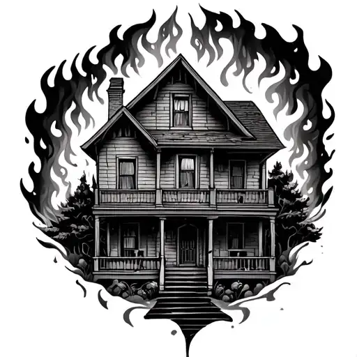 Burning House tattoo design idea