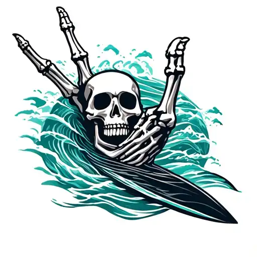 skeleton Shaka surf ocean tattoo design idea